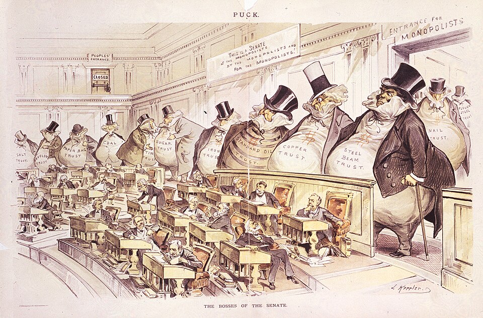 The bosses of the Senate, 1889. Note the peoples' entrance, upper left, marked closed. The seating has been updated; the posture has not.