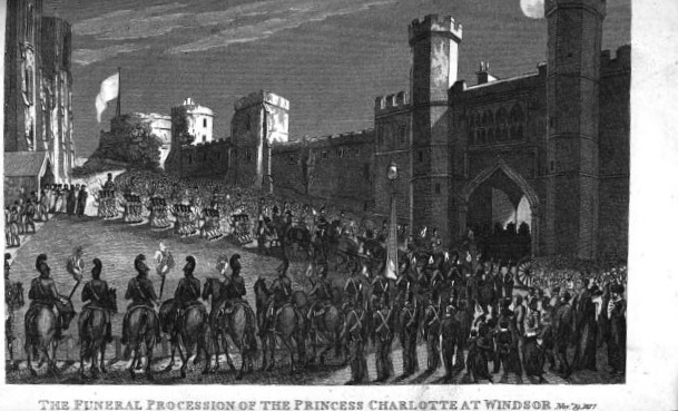 A funeral procession, Windsor, 1817. Mourning was better staffed then; the current deceased are listed below.